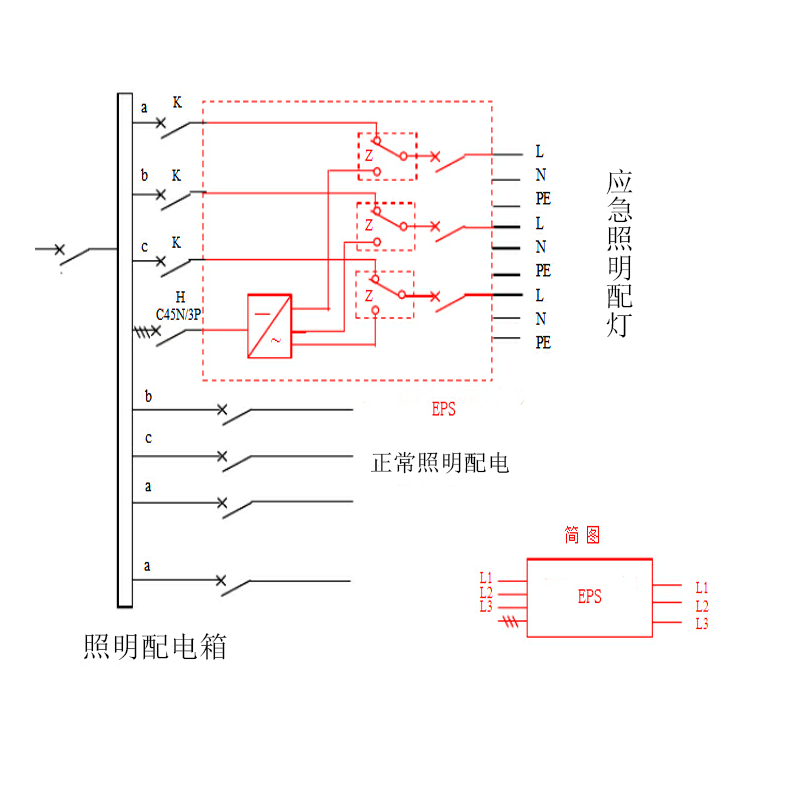 应急电源EPS三相输入三相输出，应急时单相三路输出接线图